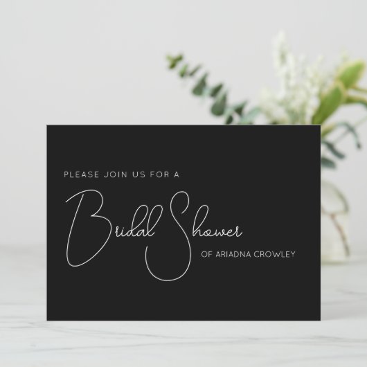 Simple Script Black Bridal Shower Invitation (Debout devant)