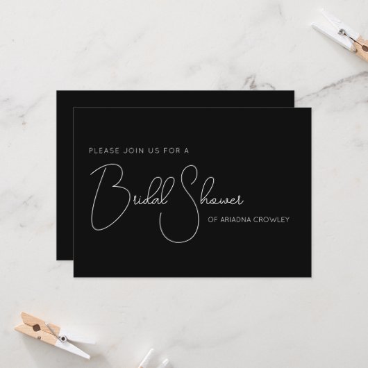 Simple Script Black Bridal Shower Invitation (Devant/Arrière en situation)