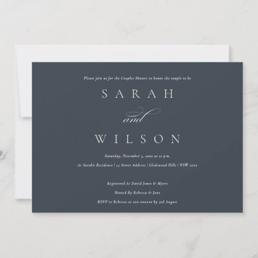 Simple Script Black Navy Couples Invitation de dou (Devant)