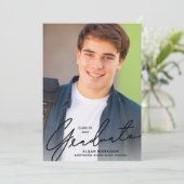 Simple Script Black Overlay Photo Graduparty Kaart (Staand voorkant)