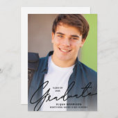 Simple Script Black Overlay Photo Graduparty Kaart (Voorkant / Achterkant)