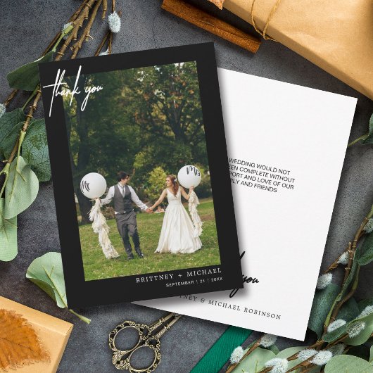 Simple Script Black Photo Carte de remerciements m