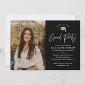 Simple Script Black & White Photo Graduparty Kaart (Voorkant)