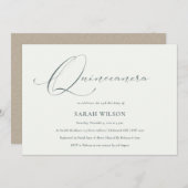 Simple Script Black White Quinceañera Invite Bedankkaart (Voorkant / Achterkant)