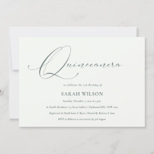Simple Script Black White Quinceañera Invite Bedankkaart