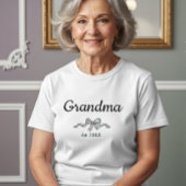 Simple Script Bow Grandma Est. Year White Text T-shirt