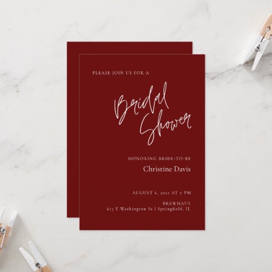 Simple Script Burgundy invitation à la douche nupt (Devant/Arrière en situation)