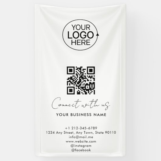 Simple Script Connect with US Logo QR Code Promo Spandoek (Verticaal)