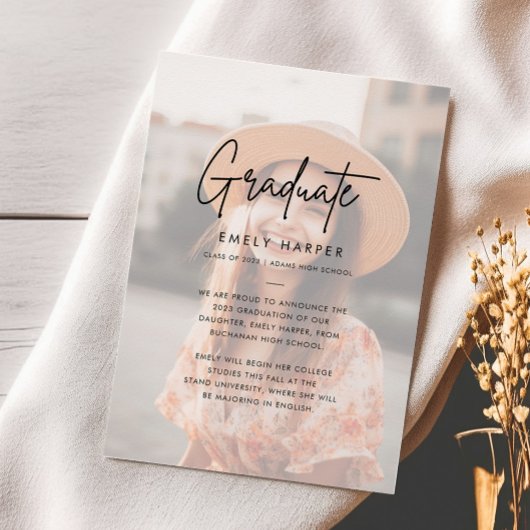 Simple Script Faux Vellum Overlay Photo Afstuderen Aankondiging