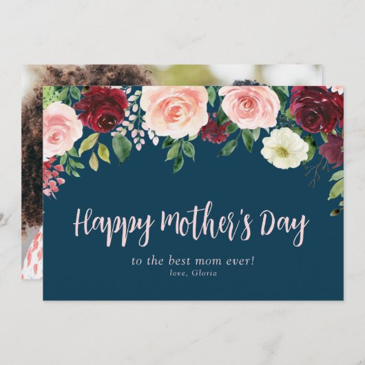 simple script floral joyeuse carte mère de jour (Devant / Derrière)