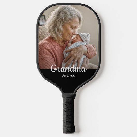 Simple Script Grandma Est.Photo Year Black Pickleball Paddle (Voorkant)