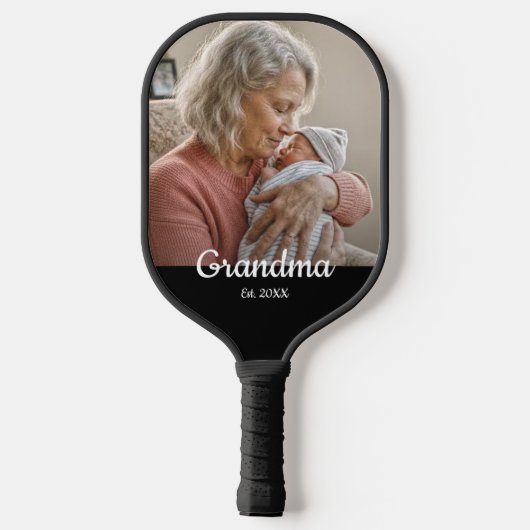 Simple Script Grandma Est.Photo Year Black Pickleball Paddle (Achterkant)