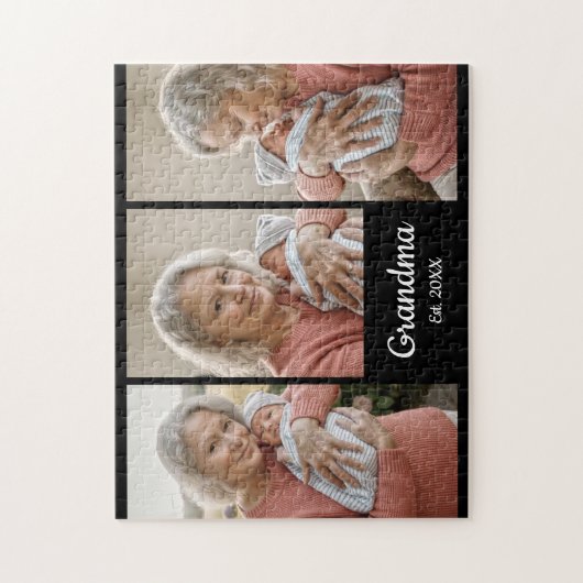 Simple Script Grandma Year Est. 3 Photo Acrylic Legpuzzel (Verticaal)
