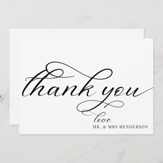 Simple Script Minimaliste Mariage Merci Cartes. (Devant / Derrière)