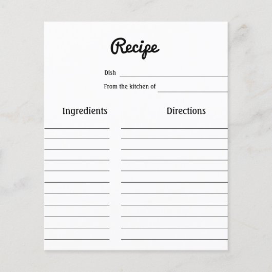 simple script minimum carte de recette de douche n (Devant)