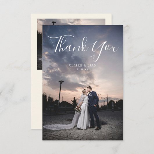 Simple Script Modern Wedding Photo Bedankkaart (Voorkant / Achterkant)