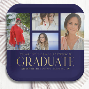 Simple Script Multi Photo Afstudeerder Graduparty Papieren Bordje