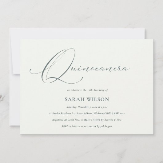 Simple script noir blanc Quinceañera Invitation (Devant)