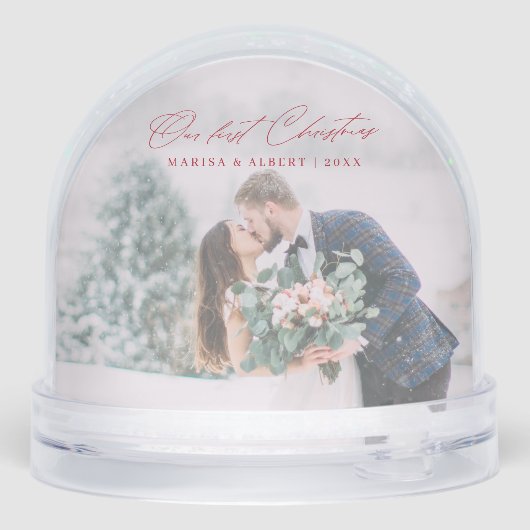 Simple Script Our First Christmas Wedding Photo Sneeuwbol (Achterkant)