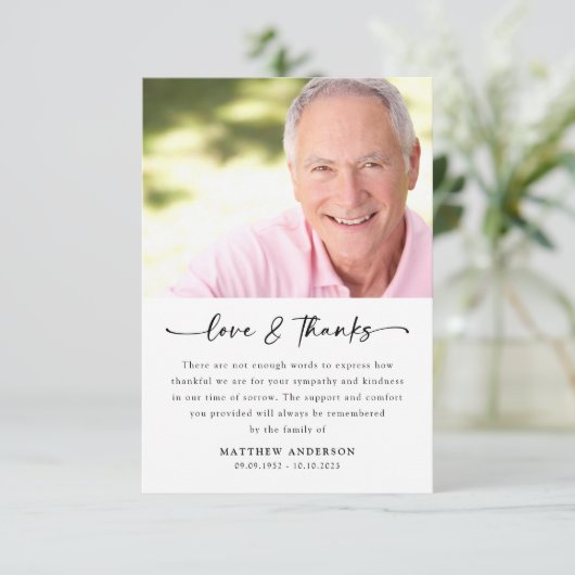 Simple Script Photo Funeral Bedankkaart (Staand voorkant)