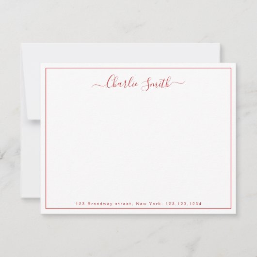 Simple script red border personalized stationery notitiekaartje (Voorkant)