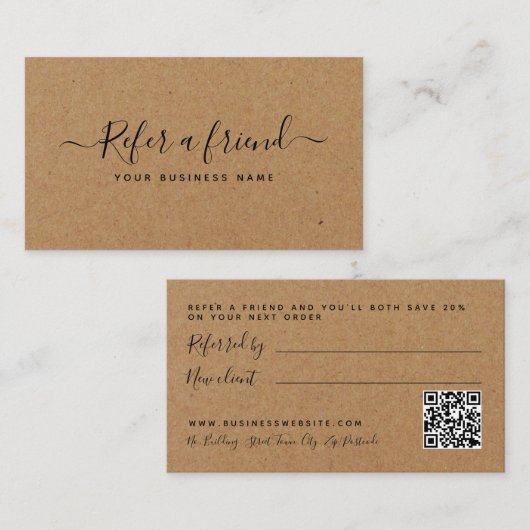 Simple Script Rustic Country Kraft Carte de référe (Devant / Derrière)