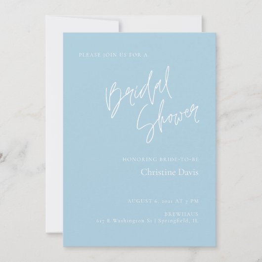 Simple Script Soft Blue Bridal Douche invitation (Devant)