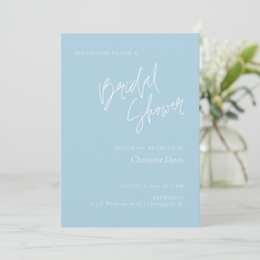 Simple Script Soft Blue Bridal Douche invitation (Debout devant)