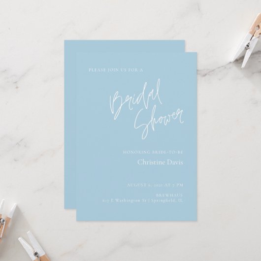 Simple Script Soft Blue Bridal Douche invitation (Devant/Arrière en situation)