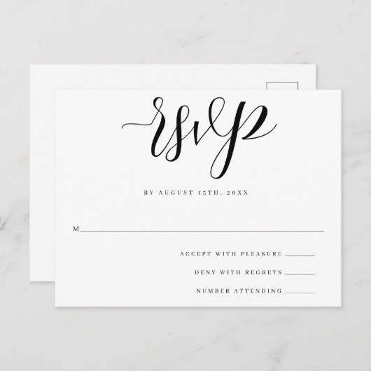 Simple Script Wedding Response RSVP Card Briefkaar Briefkaart (Voorkant / Achterkant)