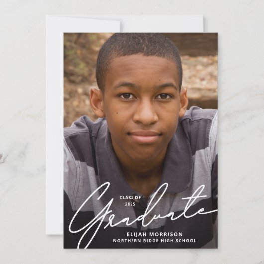 Simple Script White Overlay Photo Graduparty Kaart (Voorkant)