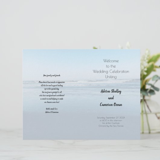 Simple Seacoast Ceremonony Folded Wedding Program (Staand voorkant)