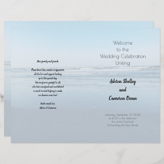 Simple Seacoast Ceremonony Folded Wedding Program (Voorkant / Achterkant)