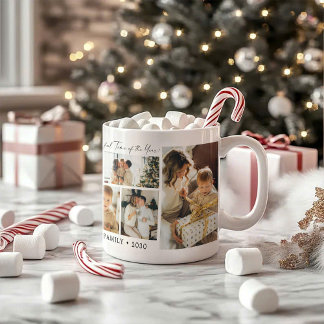 Simple Seven Photo Collage Christmas Coffee Mok