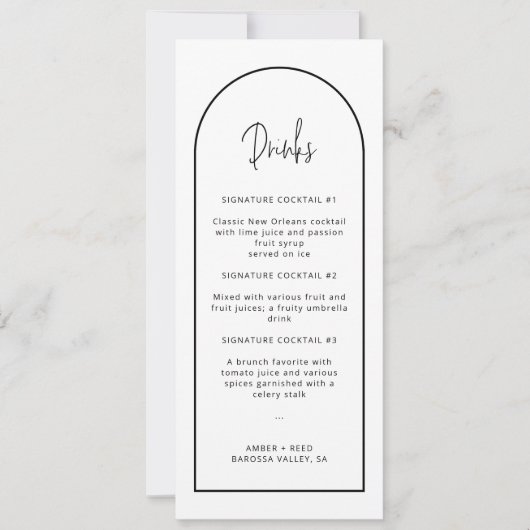 Simple Signature Cocktail Arch Drink Menu Kaart (Voorkant)