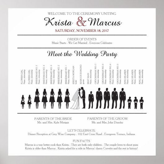Simple Silhouettes Wedding Program Poster (Voorkant)