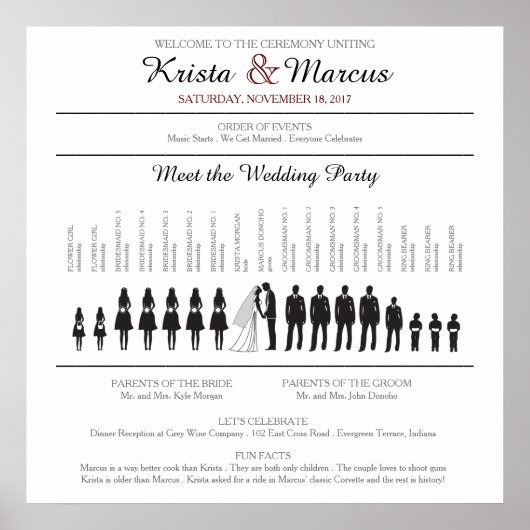 Simple Silhouettes Wedding Program Poster (Voorkant)