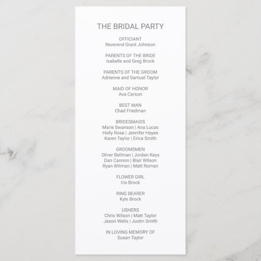 Simple Silver Foil Calligraphy Wedding Programme Programma (Achterkant)