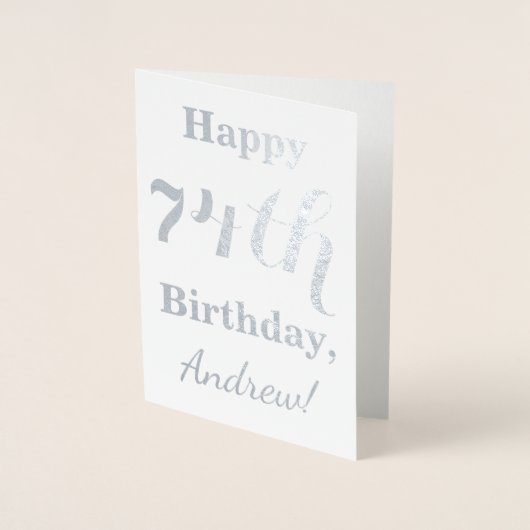 Simple Silver Foil "HAPPY 74th BIRTHDAY" + naam Folie Kaarten (Voorkant)