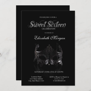 Simple Silver Masque Black Sweet 16 Kaart