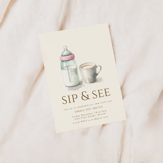 Simple Sip et voir Baby shower Invitation