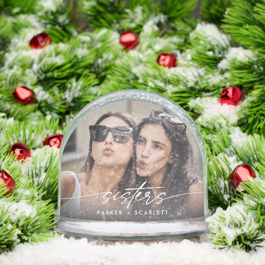 Simple Sisters 2 Photo Modern Script Snow Globes (Noël)