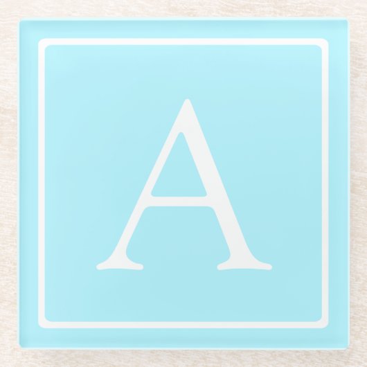Simple Sky Blue Monogram Glazen Onderzetter (Voorkant)