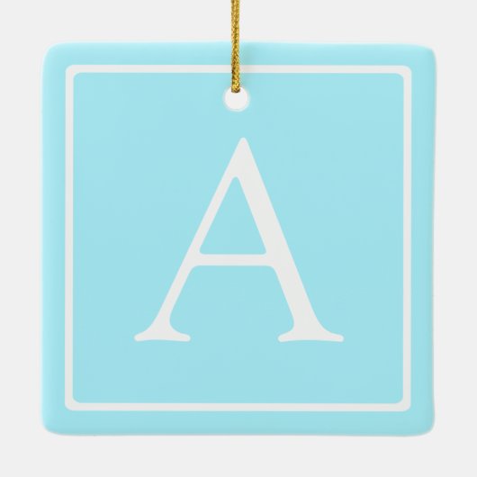 Simple Sky Blue Monogram Keramisch Ornament (Achterkant)