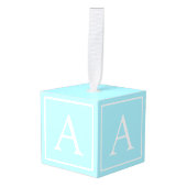 Simple Sky Blue Monogram Kubus Ornament (Voorkant hoekig)