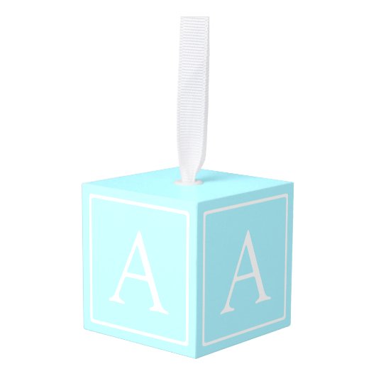Simple Sky Blue Monogram Kubus Ornament (Voorkant hoekig)