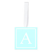 Simple Sky Blue Monogram Kubus Ornament (Voorkant)