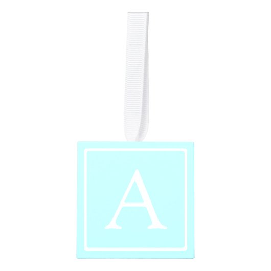 Simple Sky Blue Monogram Kubus Ornament (Voorkant)