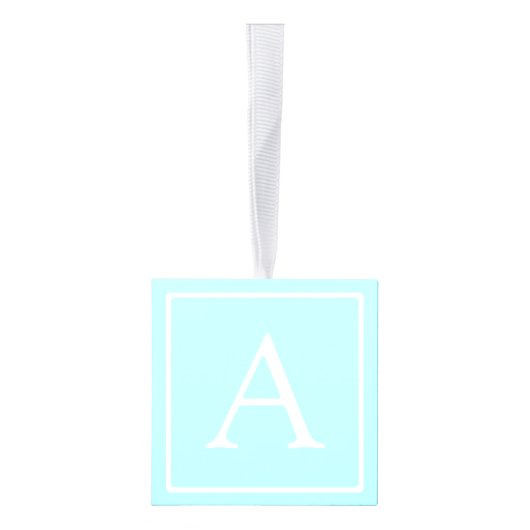 Simple Sky Blue Monogram Kubus Ornament (Rechts)