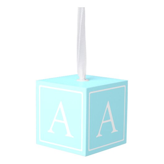Simple Sky Blue Monogram Kubus Ornament (Achter hoekig)